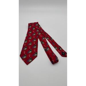 Hallmark Vintage Mens Christmas Tie Red Silk Nativity Scene Religious Holiday